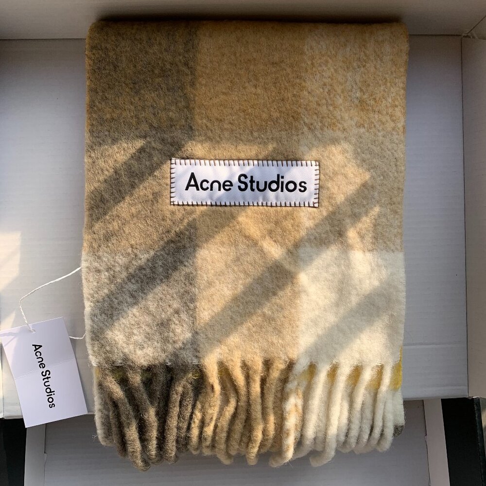 Acne Studios Oversized Wool Blend Scarf Neutral Tones